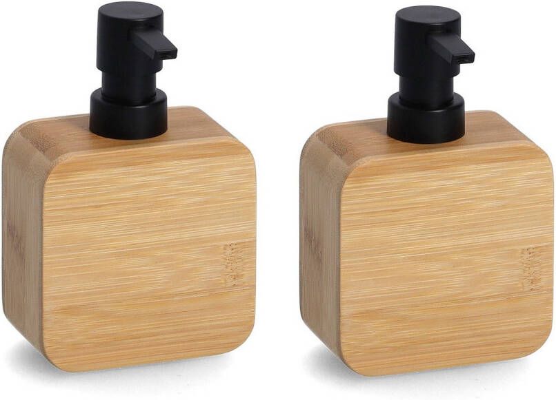 Zeller Set van 2x Zeeppompje dispenser bamboe hout 10 x 15 cm luxe kwaliteit Zeeppompjes