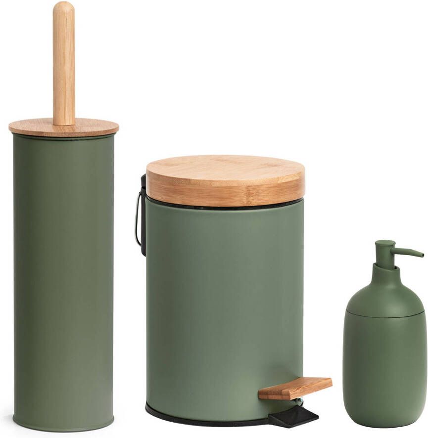 Zeller toiletaccessoires set 3-delig metaal salie groen Badkameraccessoireset