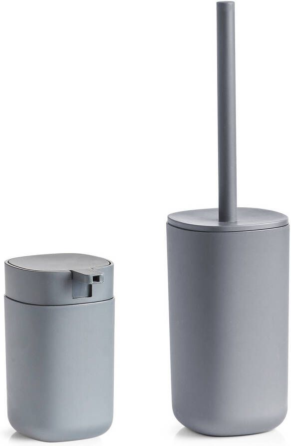 Zeller WC-borstel in houder met zeeppompje antraciet grijs kunststof Badkameraccessoireset