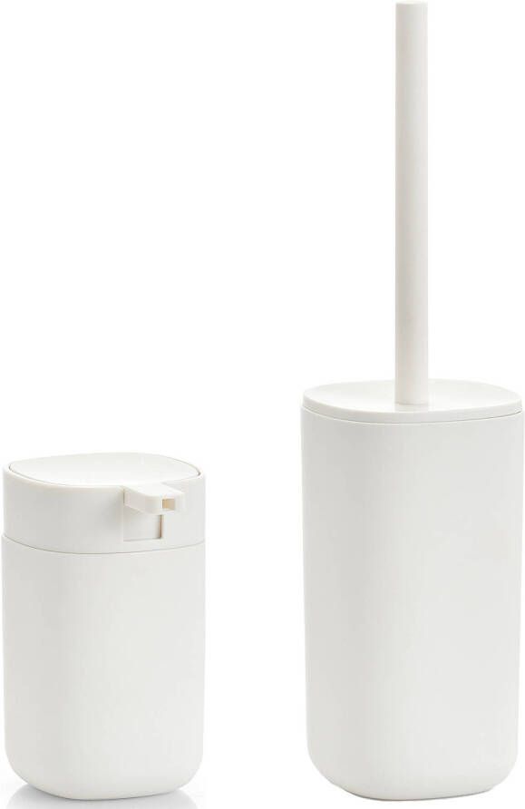 Zeller WC-borstel in houder met zeeppompje wit kunststof Badkameraccessoireset