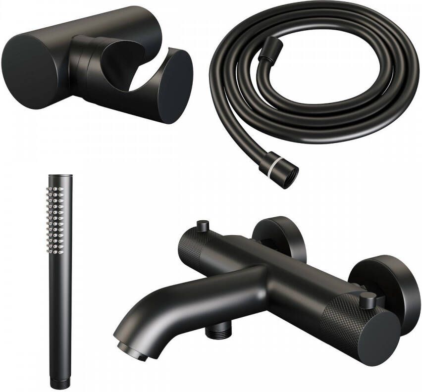 Brauer Black Carving Badkraan opbouw douchegarnituur 2 functies 2 carving knoppen handdouche Staaf 1 stand mat zwart 5-S-085-3 - Foto 2
