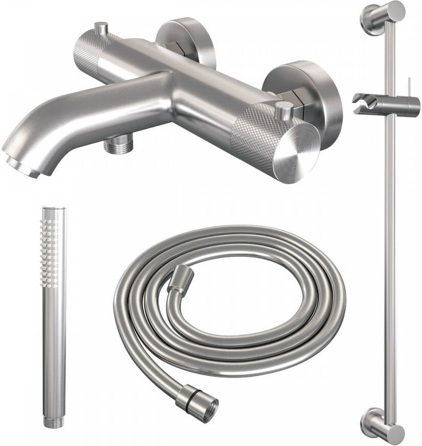 Brauer Brushed Carving Badkraan Opbouw glijstang 2 functies 2 carving knoppen handdouche rond 3 standen PVD geborsteld RVS 5-NG-085-2 - Foto 5