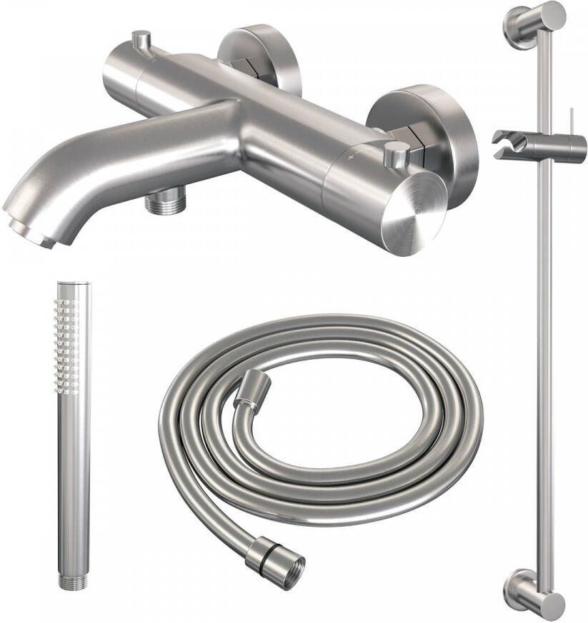 Brauer Brushed Edition Badkraan Opbouw glijstang 2 functies 2 gladde knoppen handdouche rond 3 standen PVD geborsteld RVS 5-NG-041-2 - Foto 4