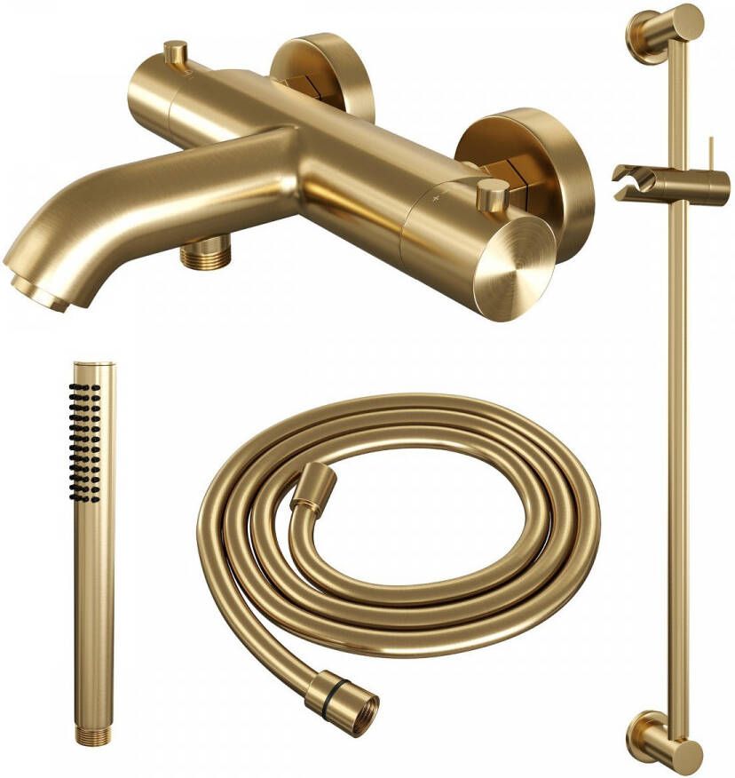BRAUER Gold Edition Badkraan Opbouw glijstang 2 functies 2 gladde knoppen handdouche rond 3 standen PVD geborsteld goud 5-GG-041-2 - Foto 3