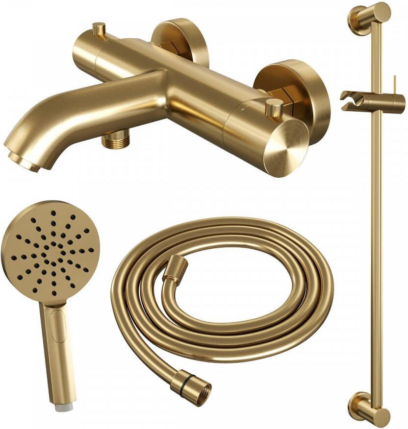 BRAUER Gold Edition Badkraan Opbouw glijstang 2 functies 2 gladde knoppen handdouche rond 3 standen PVD geborsteld goud 5-GG-041-2 - Foto 4