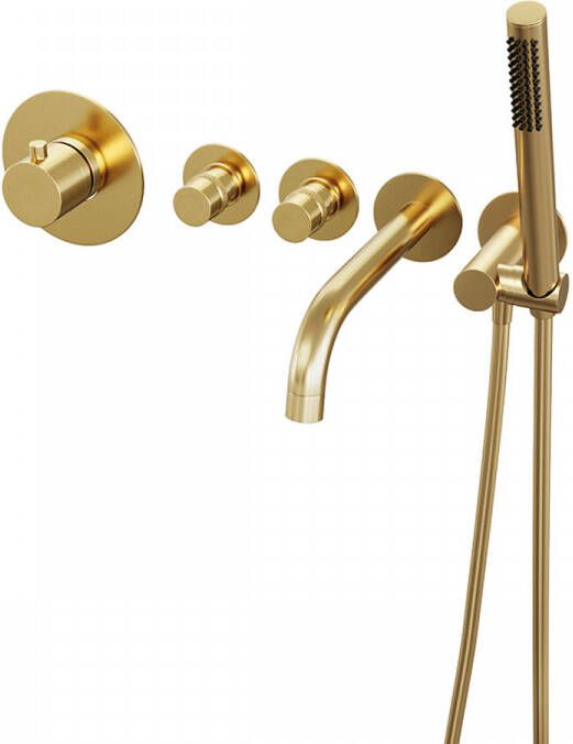 Brauer Gold Edition Badkraan Inbouw douchegarnituur 20cm uitloop met inbouwdeel 3 gladde knoppen handdouche rond 3 standen PVD geborsteld goud 5-GG-023 - Foto 4