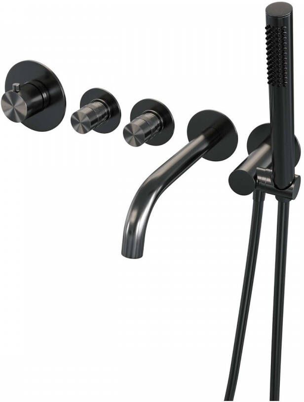 Brauer Gunmetal Edition Badkraan Inbouw douchegarnituur 20cm uitloop met inbouwdeel 3 gladde knoppen handdouche rond 3 standen PVD geborsteld gunmetal 5-GM-023 - Foto 3