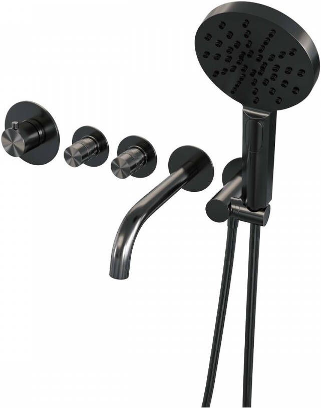 Brauer Gunmetal Edition Badkraan Inbouw douchegarnituur 20cm uitloop met inbouwdeel 3 gladde knoppen handdouche rond 3 standen PVD geborsteld gunmetal 5-GM-023 - Foto 2