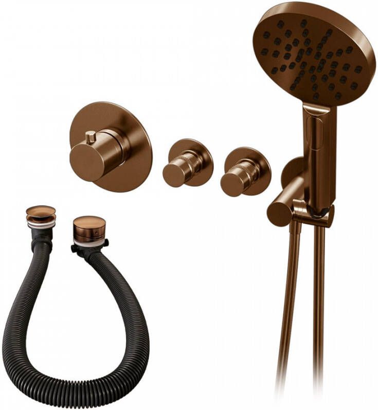 Brauer Copper Edition Badkraan inbouw douchegarnituur 3 gladde knoppen handdouche rond 3 standen PVD geborsteld koper 5-GK-047 - Foto 3