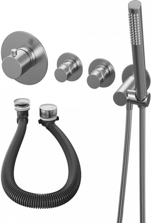 Brauer Brushed Edition thermostatische inbouw badkraan SET 01: badvulcombinatie staaf handdouche doucheslang wandaansluitbocht PVD RVS - Foto 4