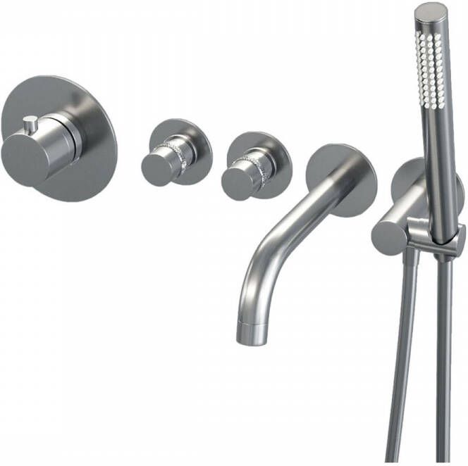 Brauer Chrome Edition Badkraan Inbouw douchegarnituur 20cm uitloop met inbouwdeel 3 gladde knoppen handdouche rond 3 standen chroom 5-CE-023 - Foto 2