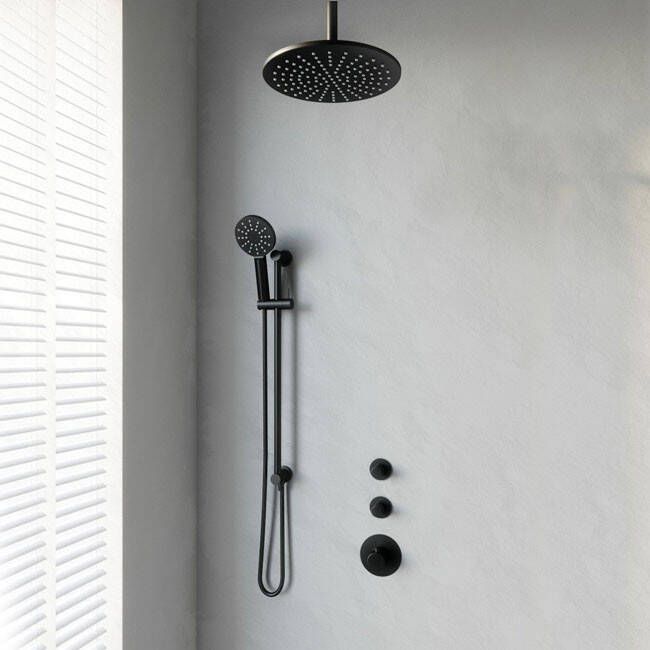 Brauer Black Edition thermostatische inbouw regendouche SET 24 30 cm douchekop plafondarm 3-standen handdouche doucheslang en geïntegreerde glijstang (mat zwart) - Foto 3