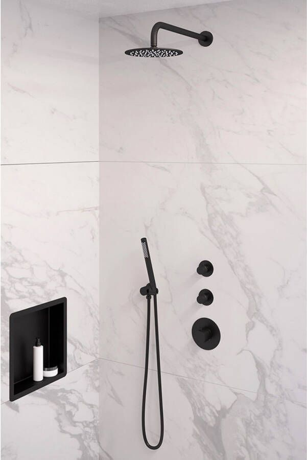 Brauer Black Edition thermostatische inbouw regendouche SET 03 | 20 cm douchekop | gebogen muurarm | staaf handdouche | doucheslang | wandaansluitbocht | mat zwart - Foto 3