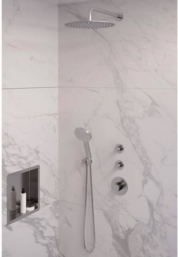 Brauer Brushed Edition Regendoucheset inbouw hoofddouche 30cm Wandarm glijstang met inbouwdeel Gladde knoppen handdouche Rond 3 standen PVD geborsteld RVS 5-NG-081 - Foto 10