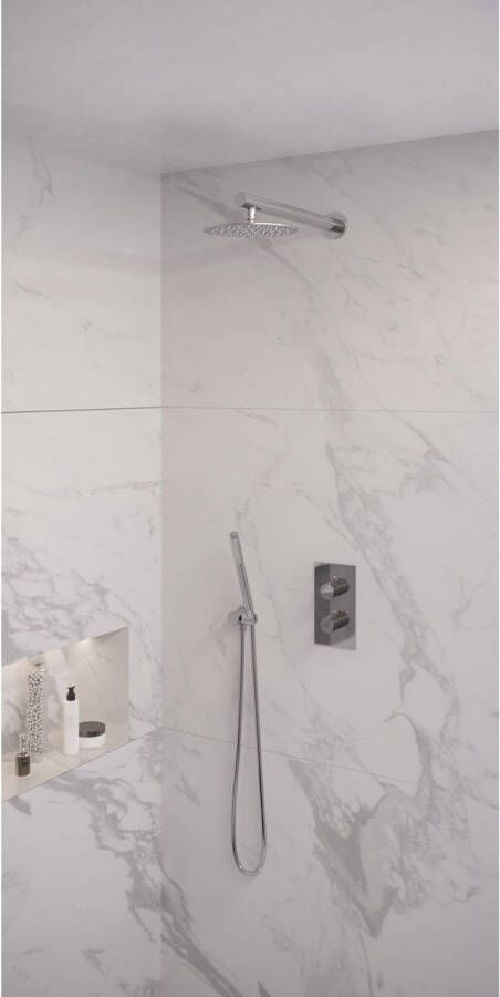 Brauer Regendoucheset 25 Inbouw Muur Chrome Edition 20cm Rond Glans Chroom 2 Greeps 3-weg met Thermostaatkraan en Staafhanddouche