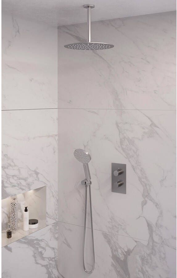 Brauer Brushed Edition thermostatische regendouche met 3-weg omstelling SET 40 inclusief 30 cm douchekop en gebogen muurarm handdouche doucheslang en geïntegreerde glijstang in RVS geborsteld PVD - Foto 7