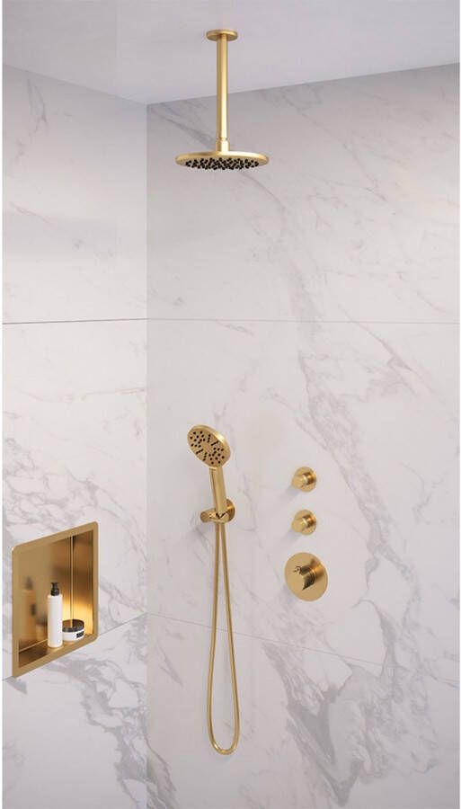Brauer Gold Edition Thermostatische Inbouw Regendouche Set 24 30cm Douchekop met Plafondarm 3-Standen Handdouche Doucheslang Geïntegreerde Glijstang Goud Geborsteld PVD - Foto 4