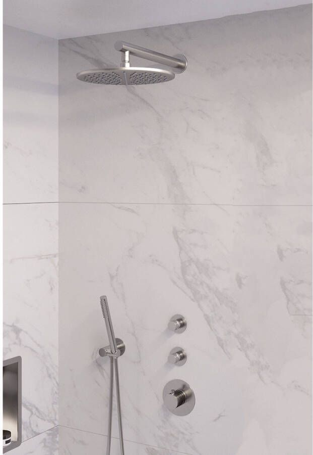 Brauer Brushed Edition Regendoucheset inbouw hoofddouche 30cm Wandarm glijstang met inbouwdeel Gladde knoppen handdouche Rond 3 standen PVD geborsteld RVS 5-NG-081 - Foto 9
