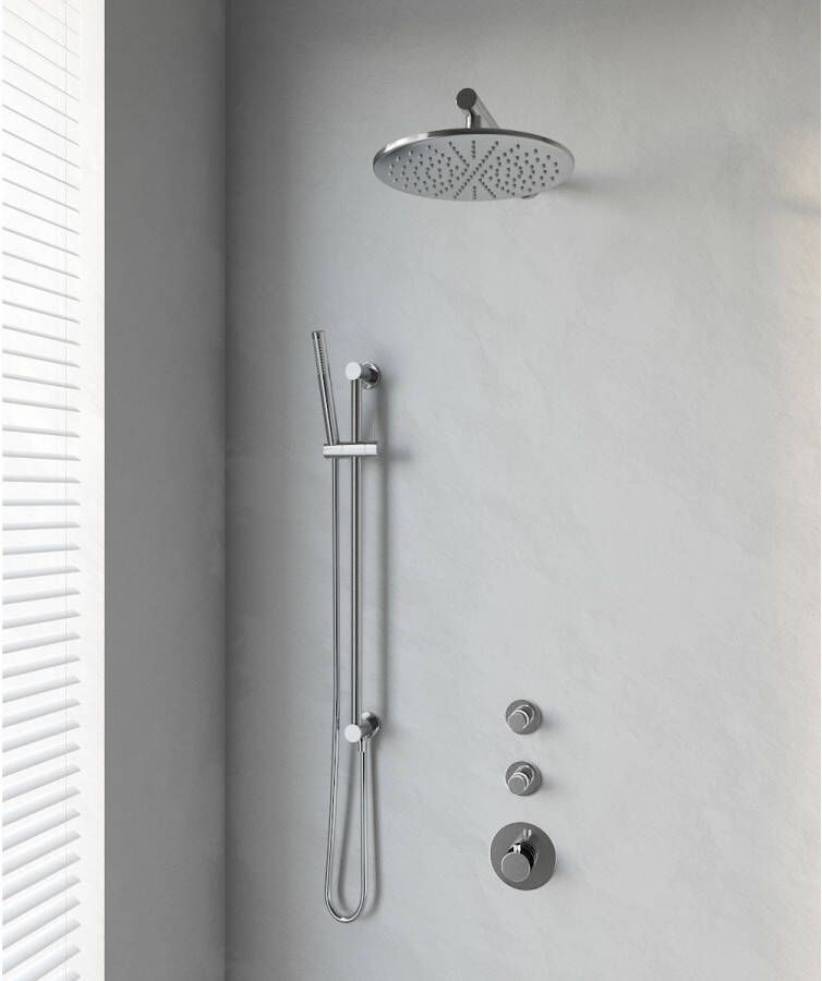 Brauer Chrome Edition thermostatische inbouw regendoucheset 40cm gebogen wandarm met 20cm ronde hoofddouche 3 standen ronde handdouche 150cm gladde doucheslang met aansluitbocht en handdouchehouder Chroom 5 CE - Foto 9