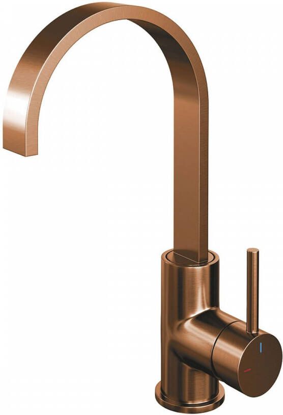 Brauer Copper Edition Wastafelmengkraan opbouw hoog draaibaar platte uitloop model a PVD geborsteld koper 5-GK-003-S3