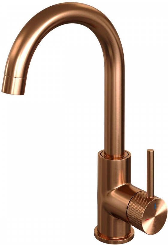 Brauer Copper carving Wastafelmengkraan opbouw hoog draaibaar ronde uitloop model a PVD geborsteld koper 5-GK-003-R4