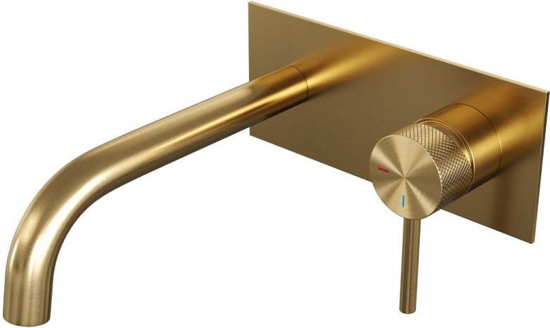Brauer Wastafelkraan Gold Carving Model A1 Inbouw Mengkraan Geborsteld Goud PVD met Gebogen Uitloop en Rozetten