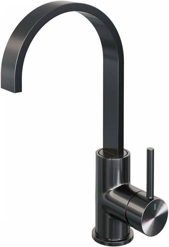 Brauer Wastafelkraan Gunmetal Edition Model A Opbouw Hoog Mengkraan Geborsteld Gunmetal PVD met Draaibare Ronde Uitloop - Foto 3