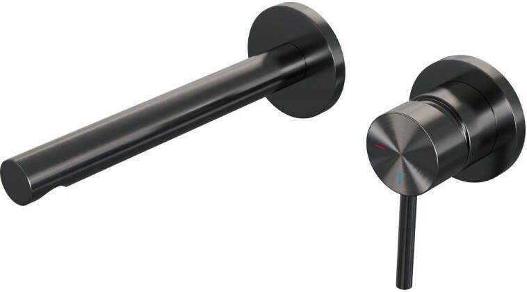 Brauer Inbouw Wastafelmengkraan Gunmetal Edition Coldstart Rechte Uitloop Ronde Hendel Rechts Geborsteld Gunmetal PVD Met Afdekplaat - Foto 2