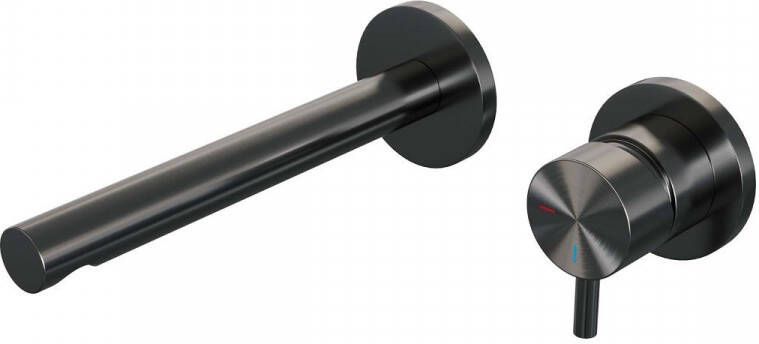 Brauer Inbouw Wastafelmengkraan Gunmetal Edition Coldstart Rechte Uitloop Korte Ronde Hendel Rechts Geborsteld Gunmetal PVD Met Rozetten - Foto 2