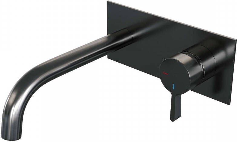 Brauer Gunmetal Edition Wastafelmengkraan inbouw gebogen uitloop links middel dikke gladde hendel afdekplaat model E 1 PVD geborsteld gunmetal 5-GM-004-B1