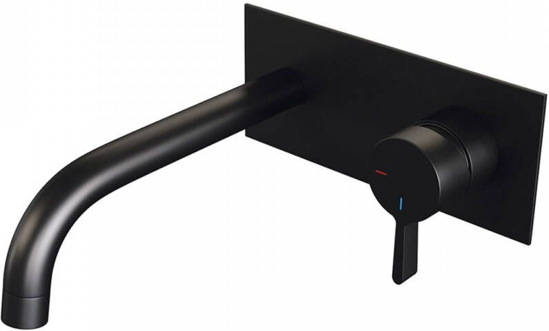 Brauer Black Edition Wastafelmengkraan inbouw gebogen uitloop links hendel middel dik afdekplaat model E 1 mat zwart 5-S-004-B1