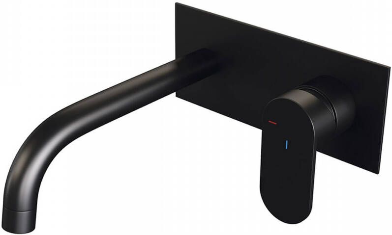Brauer Black Edition Wastafelmengkraan inbouw gebogen uitloop links hendel breed plat afdekplaat model C 1 mat zwart 5-S-004-B3 - Foto 2