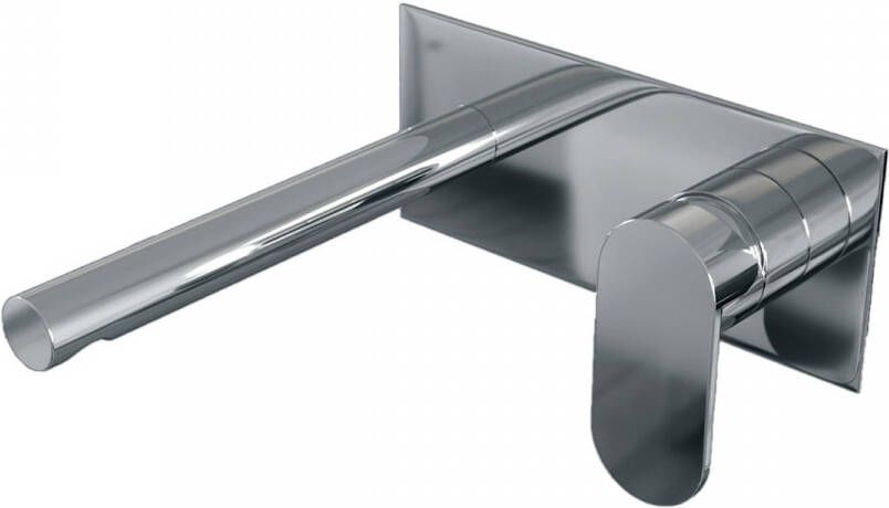 Brauer Chrome Edition Wastafelmengkraan inbouw rechte uitloop links brede platte gladde hendel afdekplaat model C 1 chroom 5-CE-004-S3