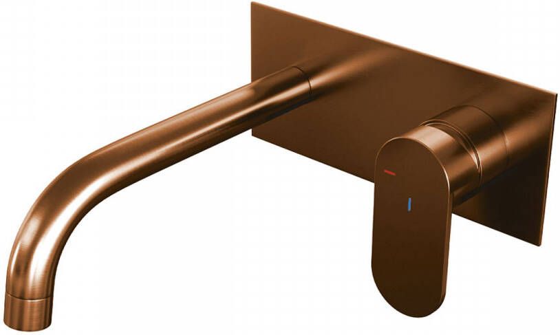 Brauer Copper Edition Wastafelmengkraan inbouw gebogen uitloop links hendel breed plat afdekplaat model C 1 PVD geborsteld koper 5-GK-004-B3