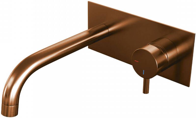 Brauer Copper Edition Wastafelmengkraan inbouw gebogen uitloop links hendel kort smal afdekplaat model B 1 PVD geborsteld koper 5-GK-004-B5
