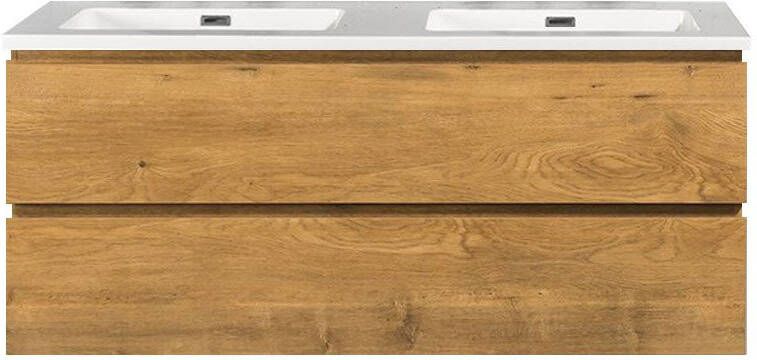 Diamond Line Badkamermeubel Callisto Diamond Hangend 120x50x48cm Mat Eiken 2 Lades Softclose Greeploos Kwartsteen Wastafel 2 Kraangaten Overloop