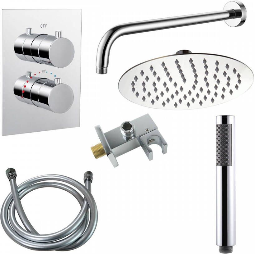 Diamond Line Regendouche Set 22 Inbouw Muur Eva 30cm Rond Glans Chroom met Thermostaatkraan en Staafhanddouche