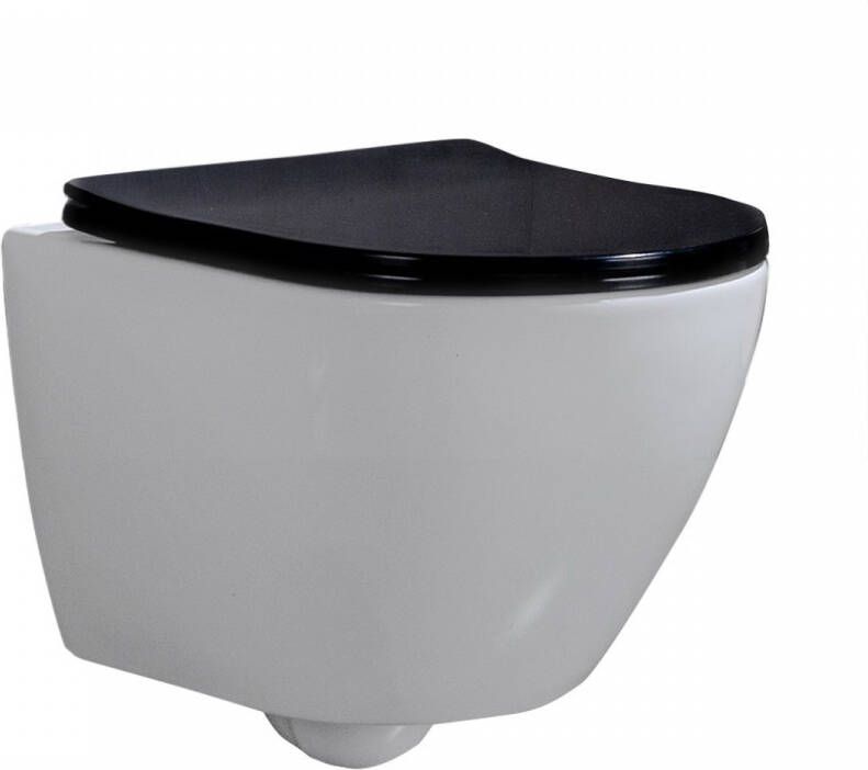 Diamond Line Wandcloset Hangend Toilet Shorty Flatline Zwart Inbouwtoilet Rimless WC Pot