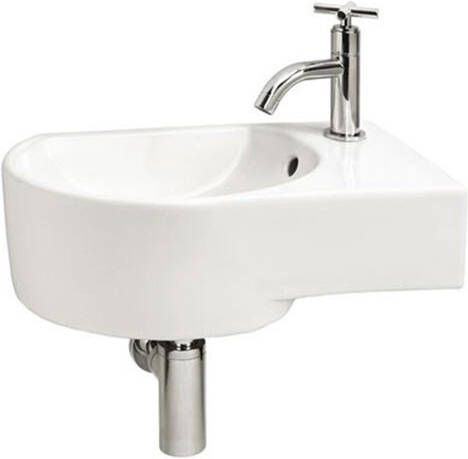 Differnz Fonteinset Appollo Rond Hoek Rechts 41.5x27x14cm Keramiek Wit Chroom Toiletkraan Sifon Plug