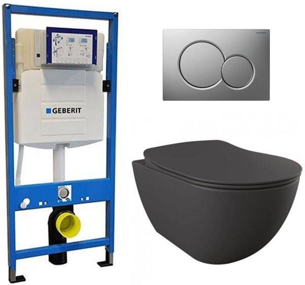 Geberit UP 320 Toiletset Inbouw WC Hangtoilet Wandcloset Creavit Mat Antraciet Rimless Sigma-01 Mat Chroom