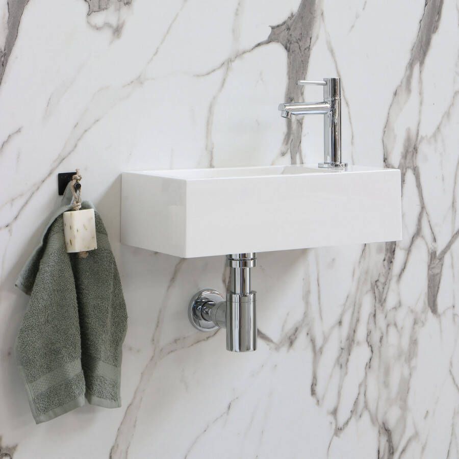 Ink Fontein Contra Rechthoek Rechts 40x22x10cm Polystone Cilinder Glans Wit 1 Kraangat