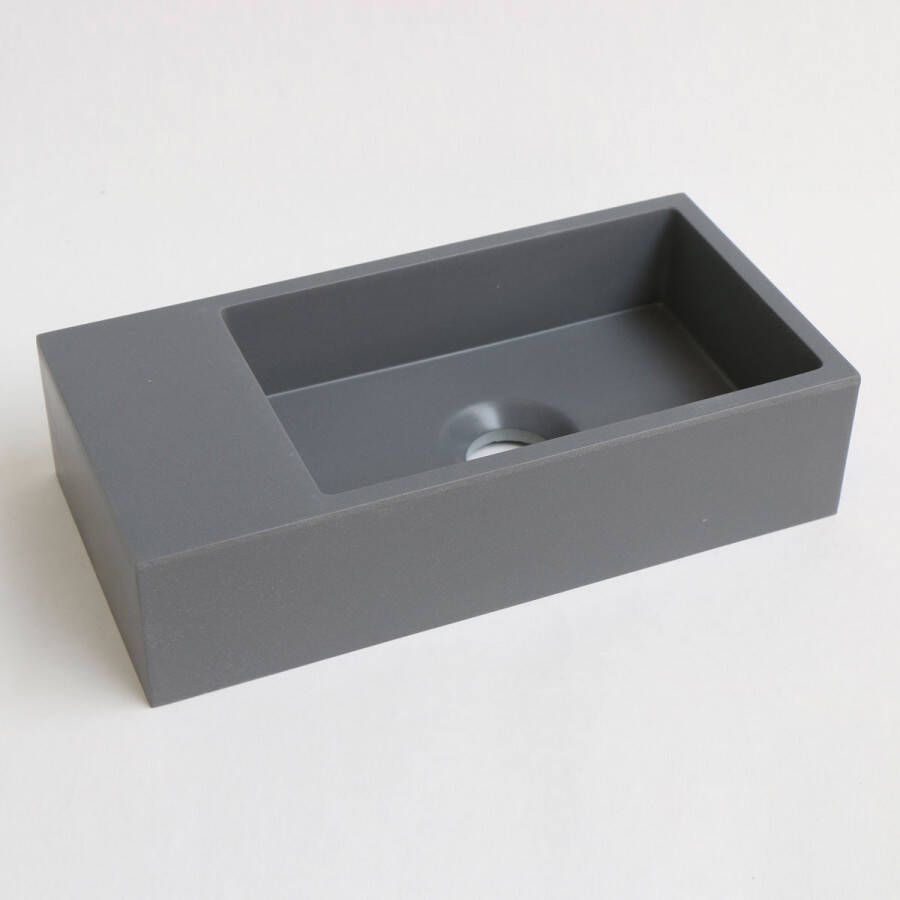 INK Versus quartz fontein zonder kraangat met afzetplateau links 36 x 9 x 18 cm quartz grijs