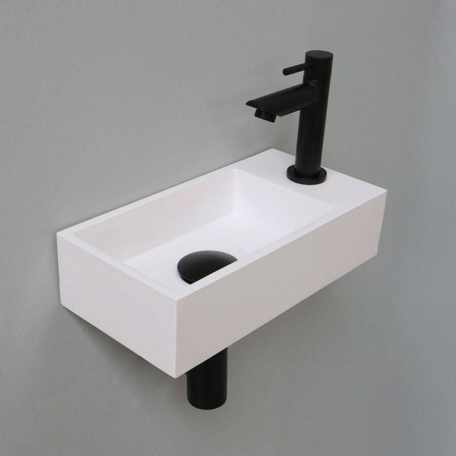 Ink Fonteinset Versus Rechthoek Rechts 36x18x9cm Polystone Glans Wit Toiletkraan Sifon Plug Mat Zwart