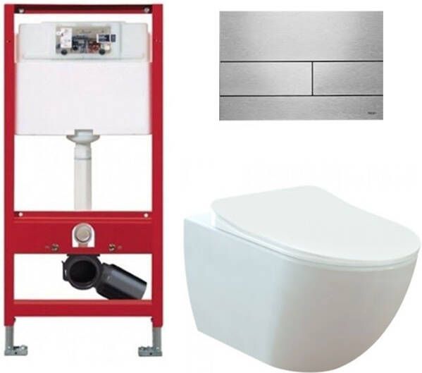 Tece Toiletset Inbouw WC Hangtoilet wandcloset Creavit Mat Wit Rimless Square RVS Geborsteld