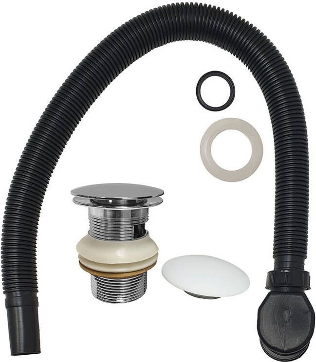 Wiesbaden Badafvoersifon met clickwaste 1 2" voor solid surface bad chroom en mat wit 36.4100