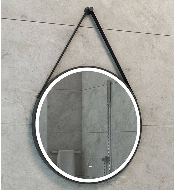 Wiesbaden Badkamerspiegel Cinto Rond met Dimbaar LED Verlichting en Spiegelverwarming 60cm Mat Zwart met Band - Foto 3