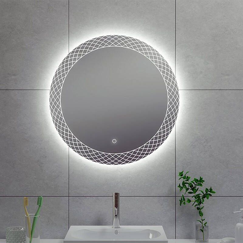 Wiesbaden Badkamerspiegel Deco Rond 80x80cm Geintegreerde LED Verlichting Verwarming Anti Condens Touch Schakelaar
