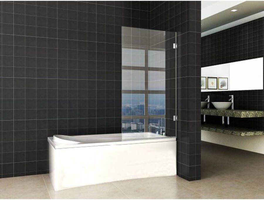 Wiesbaden Badwand Profielloos 80x150 cm Antikalk Helder Glas Glans Chroom 6mm Veiligheidsglas Draaibaar - Foto 2