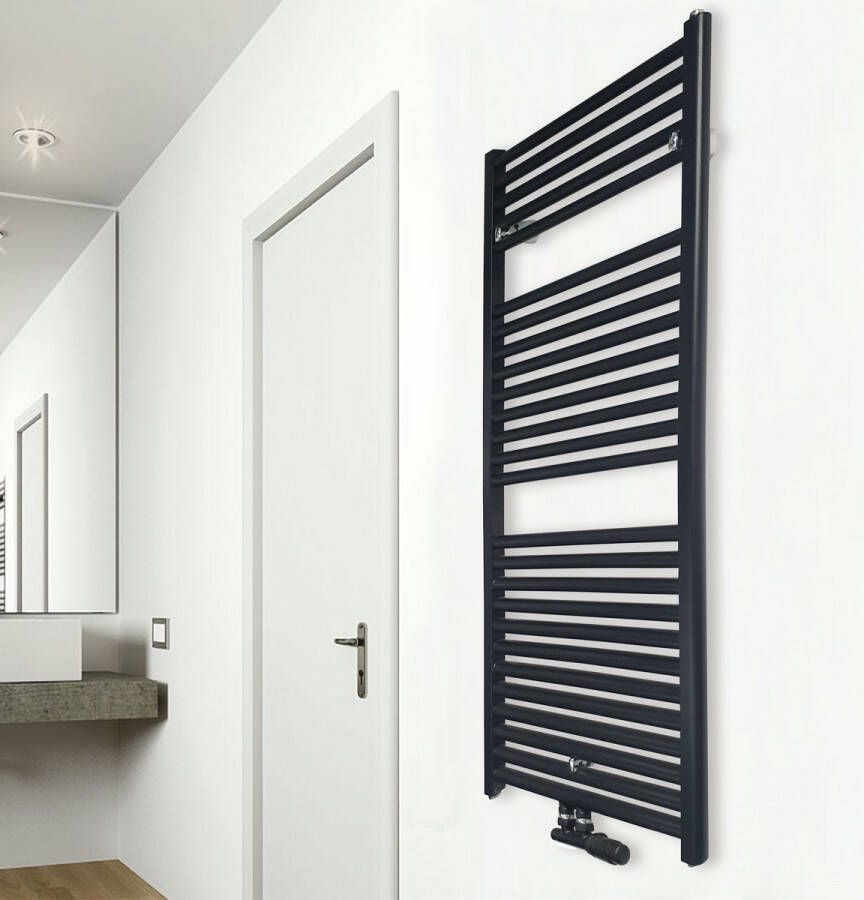 Wiesbaden Elara handdoekradiator middenonderaansluiting 1185x600 mm 830w mat zwart - Foto 2