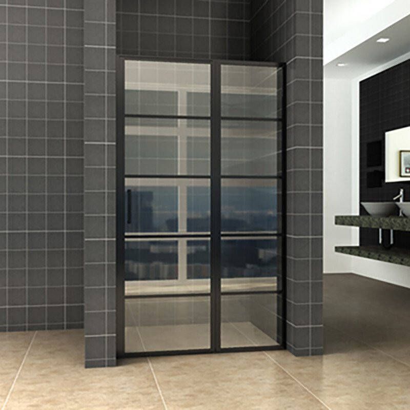 Wiesbaden Douchedeur Horizon Nisdeur Draaideur 110x200cm Mat Zwart Antikalk Helderglas 8mm Veiligheidsglas Easy Clean